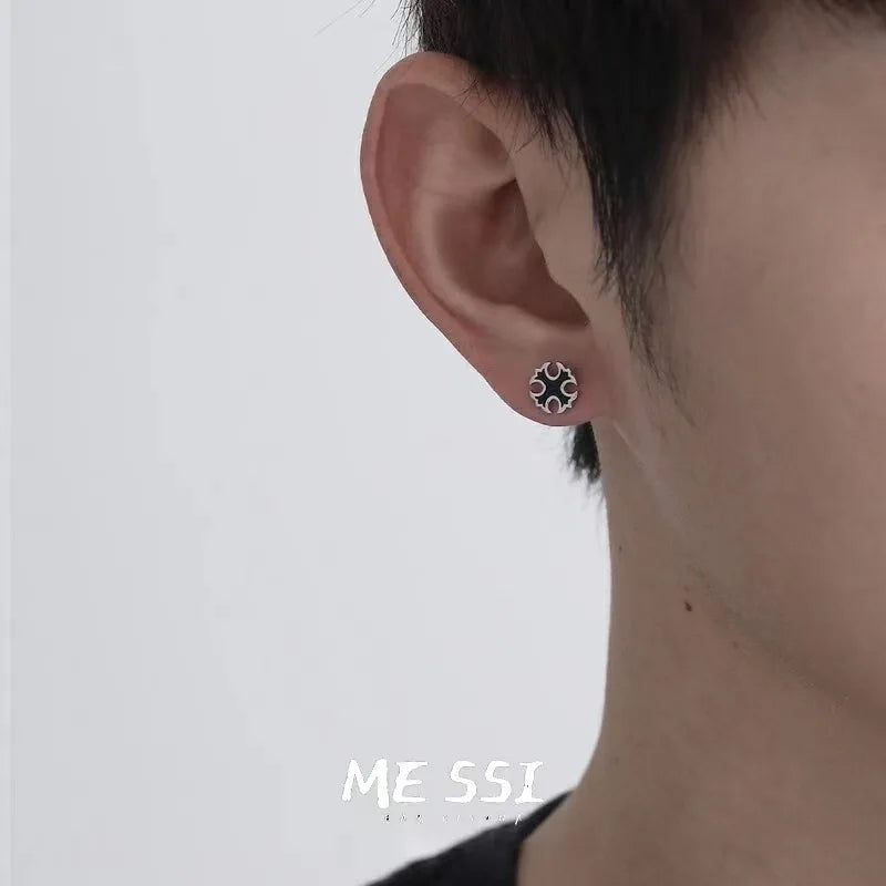 Boucles d'oreilles minimalistes en acier titane pour hommes - Goujons ronds noirs à goutte d'huile