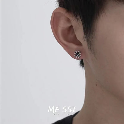 Boucles d'oreilles minimalistes en acier titane pour hommes - Goujons ronds noirs à goutte d'huile