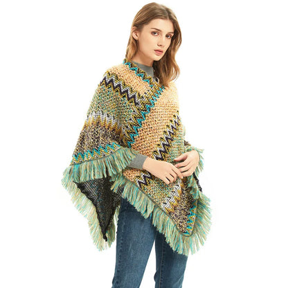 Tassel Poncho Knitting Cotton Warm Travel Shawl