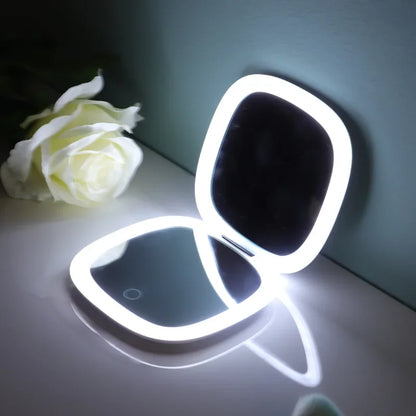 Miroir de maquillage pliable à LED rechargeable par USB avec grossissement 10X