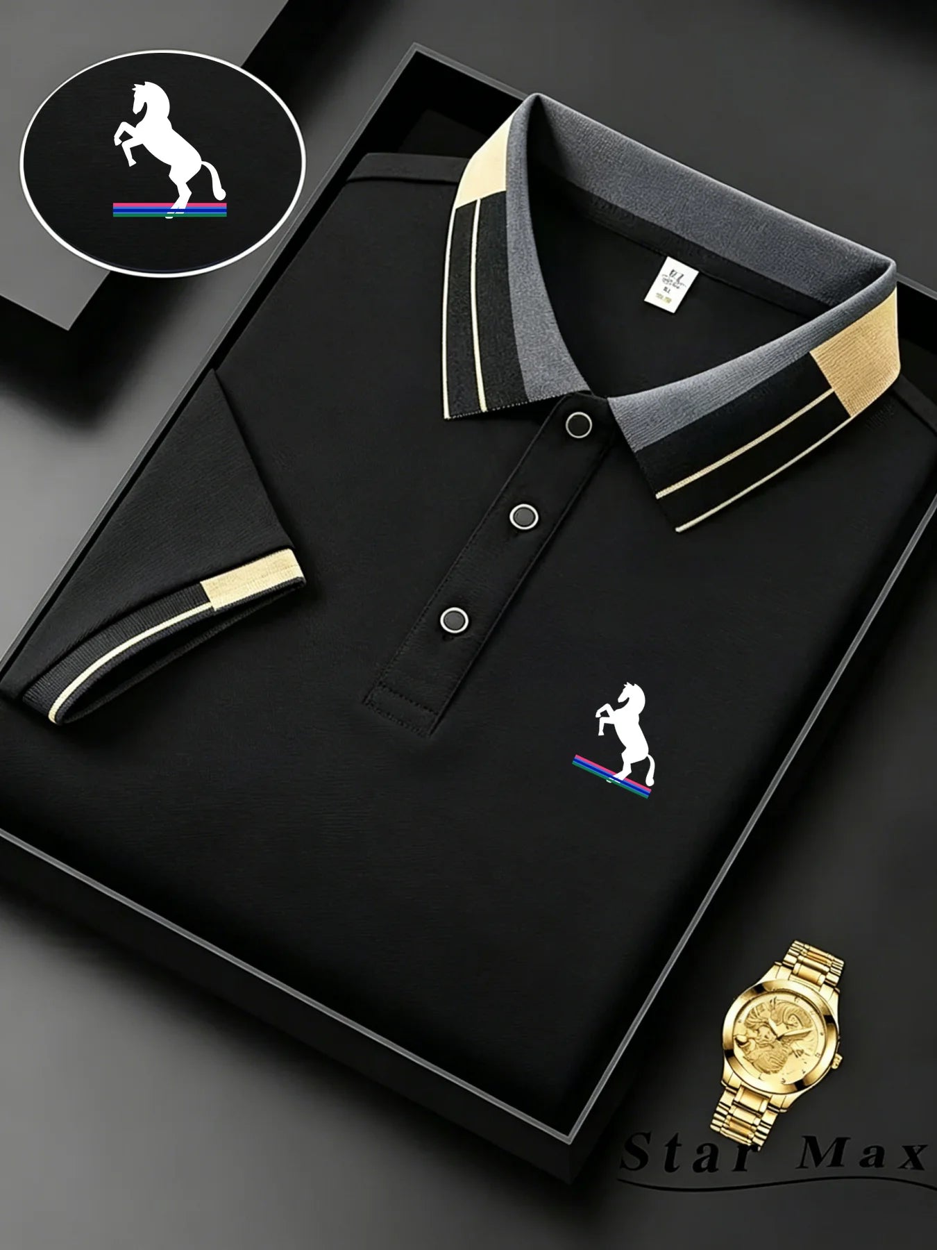 Men's Horse Embroidery Milan Style Summer Polo Shirt