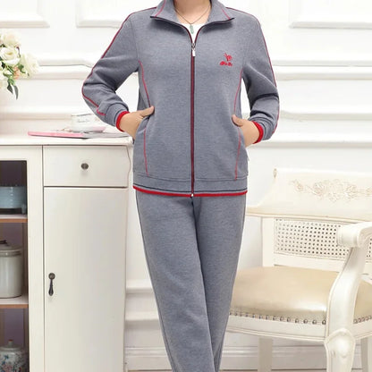 Women's Embroidered Zipper Autumn Winter Knitted Two Piece Set