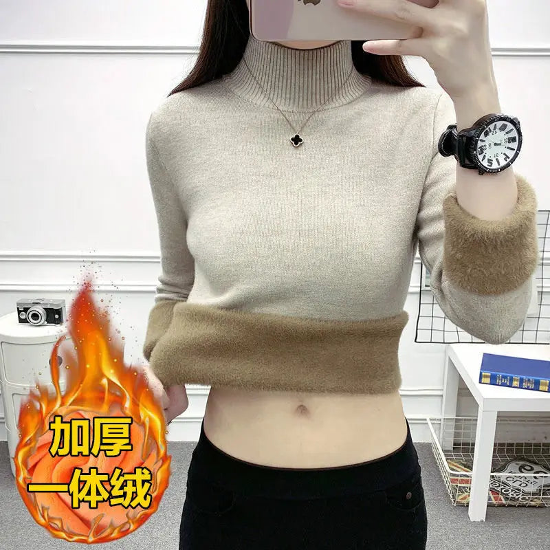 Damen-Strickpullover mit Rollkragen und Fleecefutter