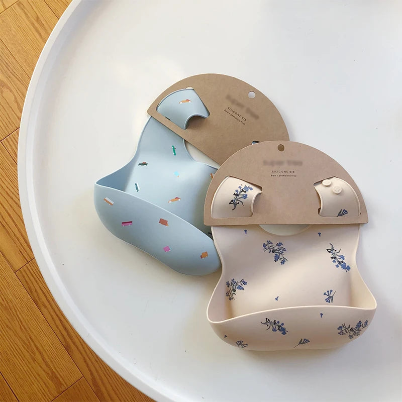 Ins Style Print Waterproof Soft Silicone Feeding Baby Bibs