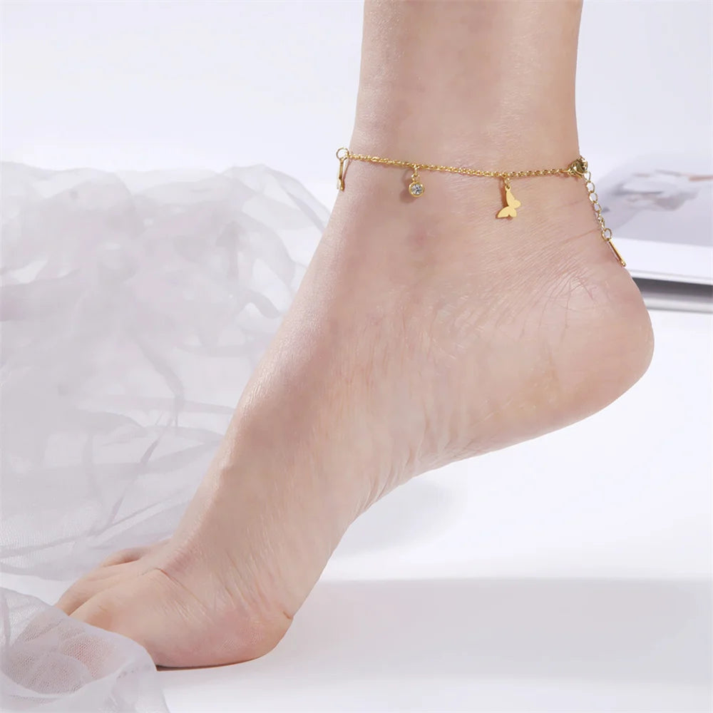 Stainless Steel Star Moon Heart Butterfly Anklet – Women’s Foot Bracelet Chain