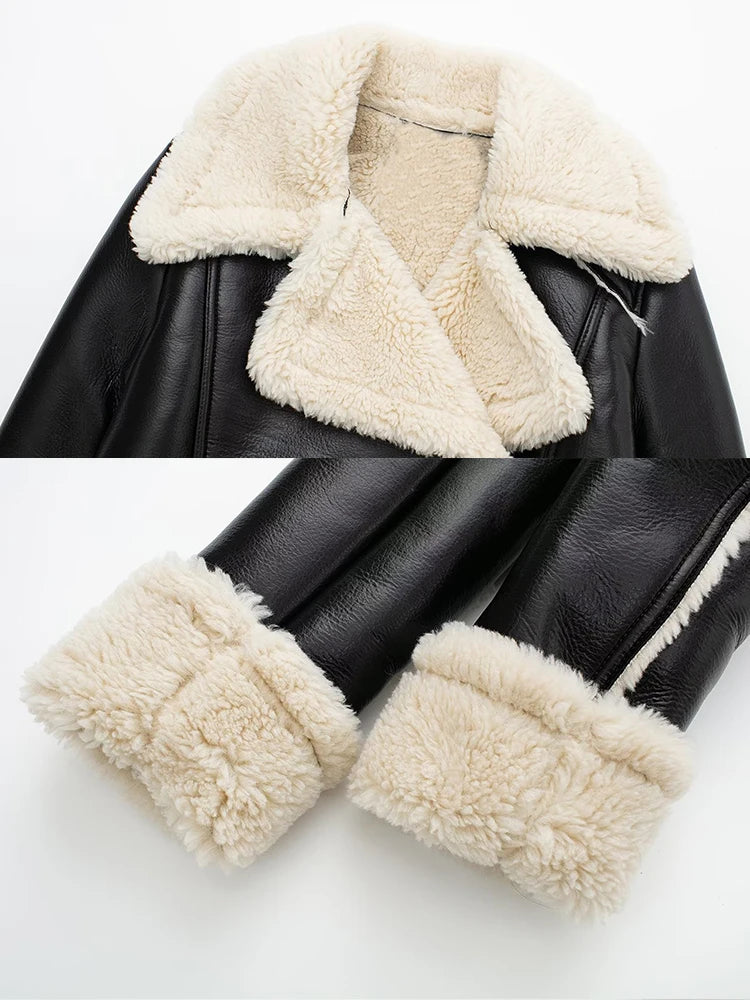 Doppelseitige Vintage-Jacke aus Lammwolle für Damen