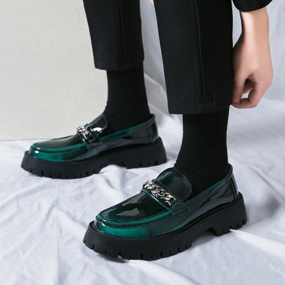 Mocassins faits main en cuir vert pour hommes