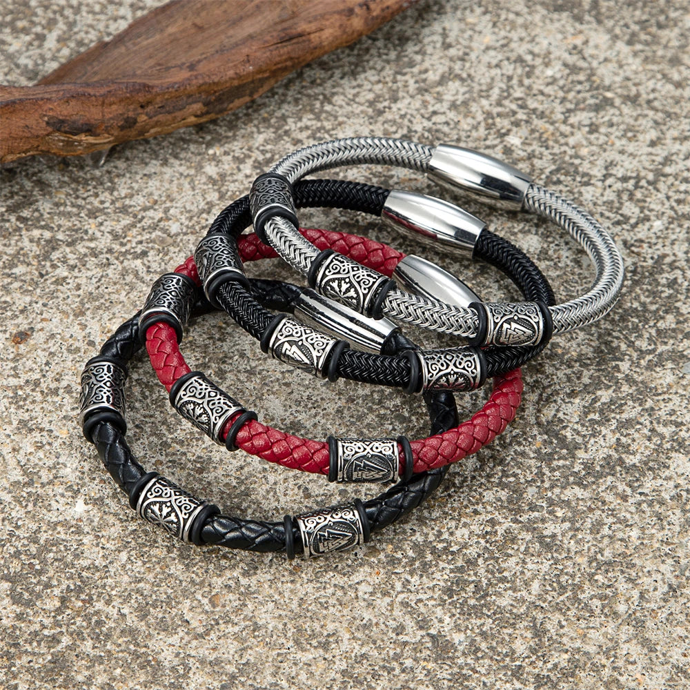 Men’s Viking Rune Stainless Steel Bracelet – Norse Futhark Runes Bangle Wire Rope Cuff
