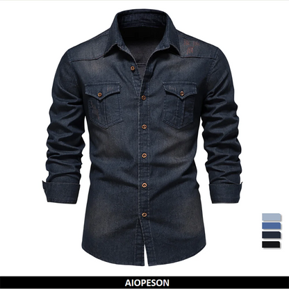 Double Pockets Slim Jeans Shirts For Men