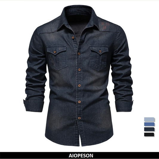 Double Pockets Slim Jeans Shirts For Men