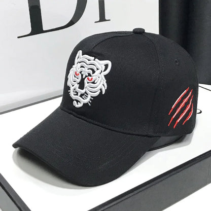 Baseballkappe mit Tigerstickerei – Unisex-Baumwoll-Snapback-Kappe