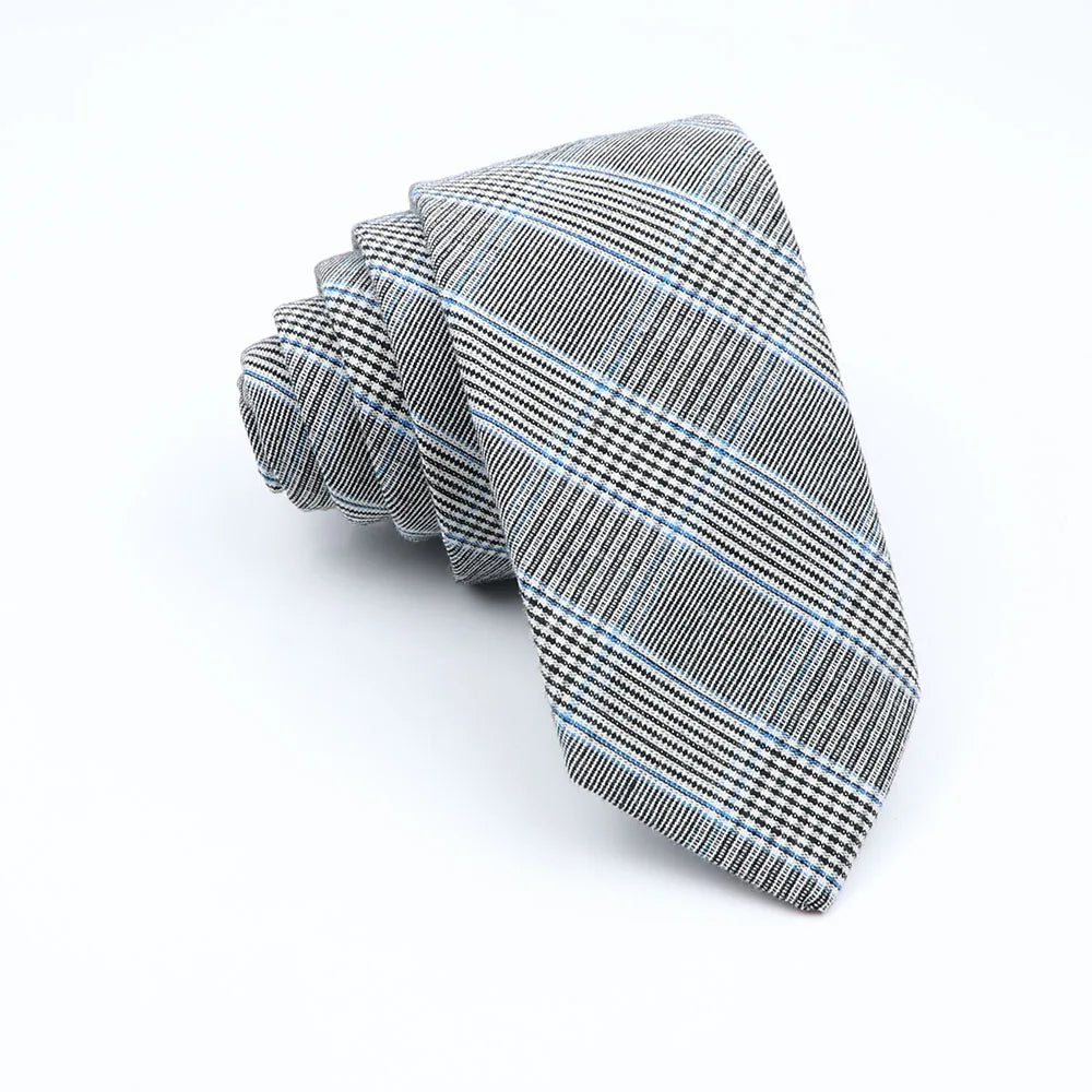 Cravate étroite en coton à carreaux gris et noir pour hommes