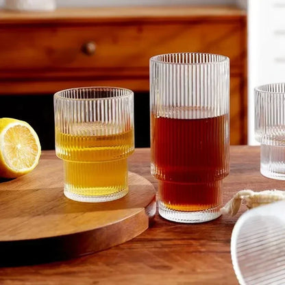 Transparent Stripe Glass Cups - Stackable Drinkware