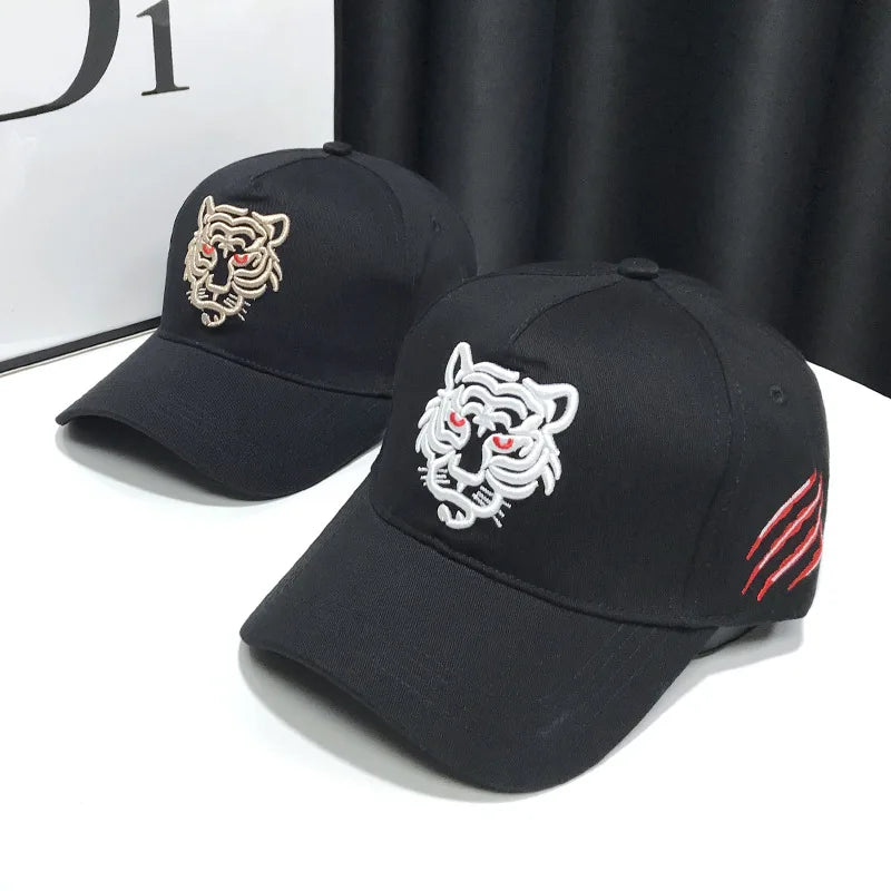 Baseballkappe mit Tigerstickerei – Unisex-Baumwoll-Snapback-Kappe