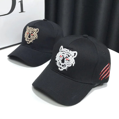 Baseballkappe mit Tigerstickerei – Unisex-Baumwoll-Snapback-Kappe