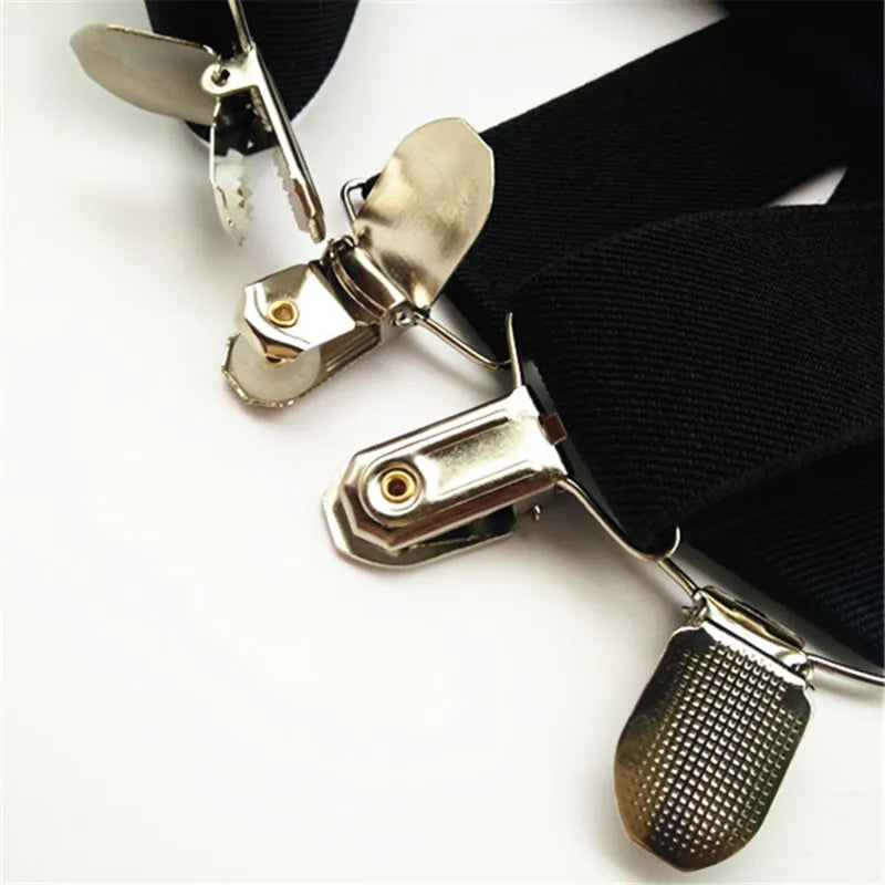 Adjustable 25mm Wide Elastic X-Back 4 Clips Suspenders