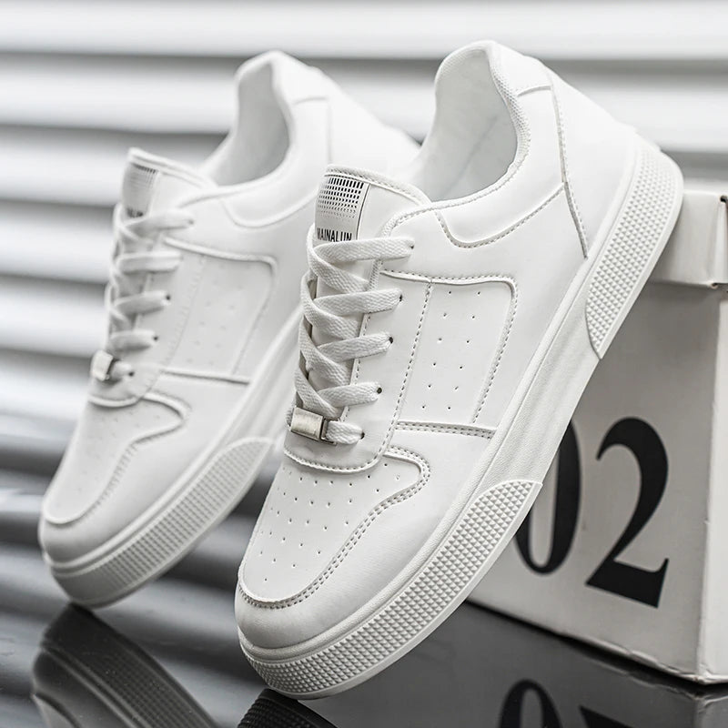 Herren Casual Leder Bequeme flache Slip-on Weiße Schuhe