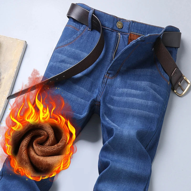 Men's Plush Thickened Denim Jeans