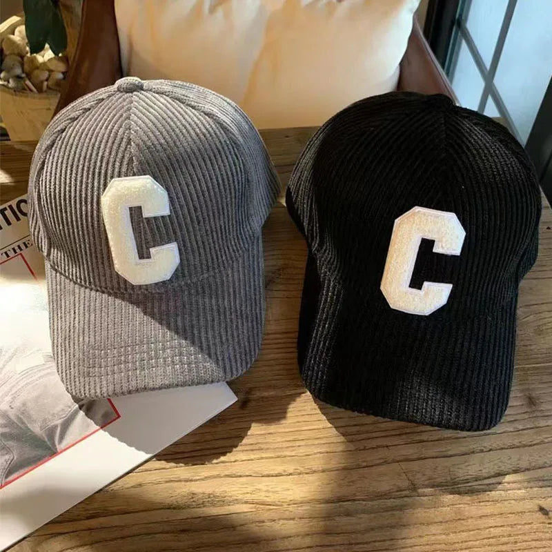 Corduroy Letter C Autumn Winter Unisex Cap