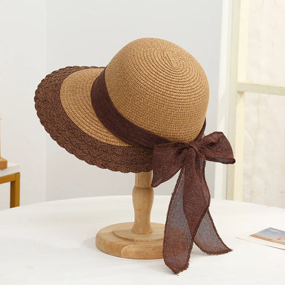 Boho Chic Straw Sun Hat With Bow Visor For Women