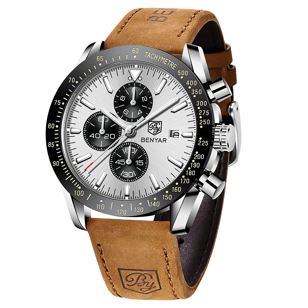 Montre chronographe à quartz pour homme – Montre-bracelet analogique étanche avec bracelet en cuir