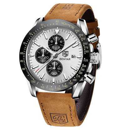 Montre chronographe à quartz pour homme – Montre-bracelet analogique étanche avec bracelet en cuir