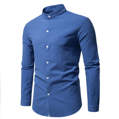 Men’s Cotton Long Sleeve Stand Collar Shirt