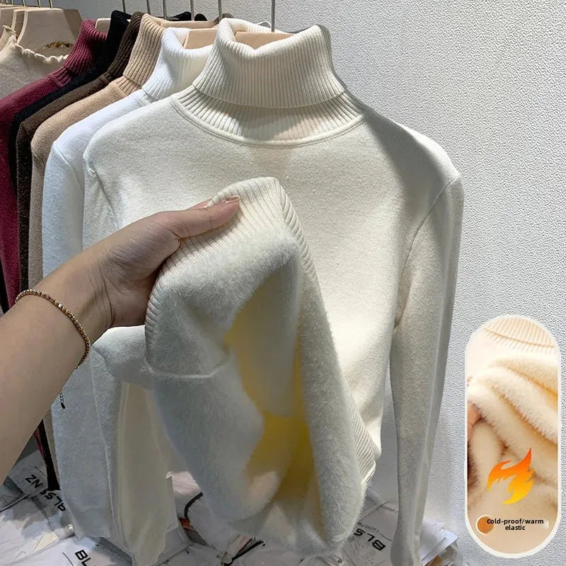 Women's Fleece-Lined Turtle Neck Knited Sweater