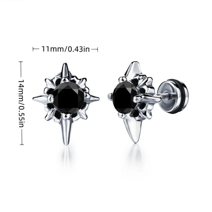 Boucles d'oreilles gothiques punk en acier inoxydable pour hommes et femmes – Petit squelette à géométrie rocheuse avec zircon