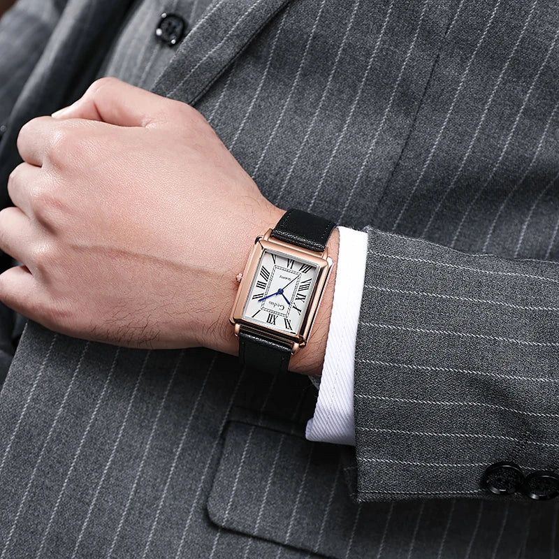 Montre d'affaires à quartz pour hommes avec bracelet en cuir