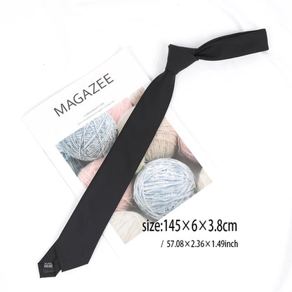 Men's Cotton Black Solid Necktie Narrow Collar Slim Ties