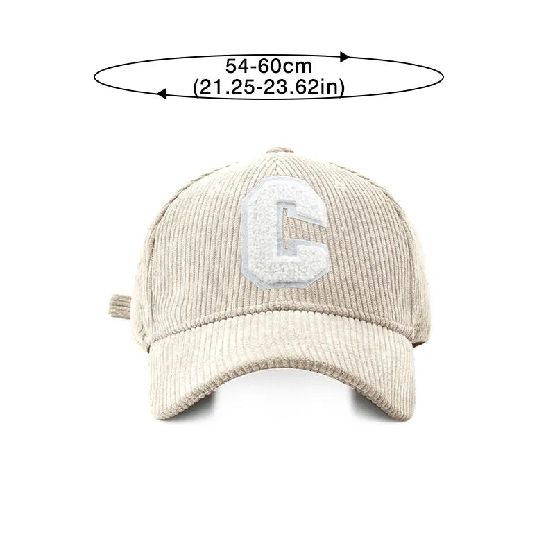 Corduroy Letter C Autumn Winter Unisex Cap