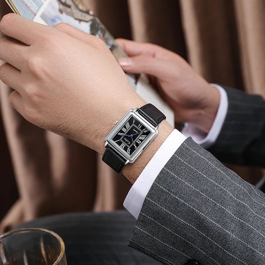 Montre d'affaires à quartz pour hommes avec bracelet en cuir