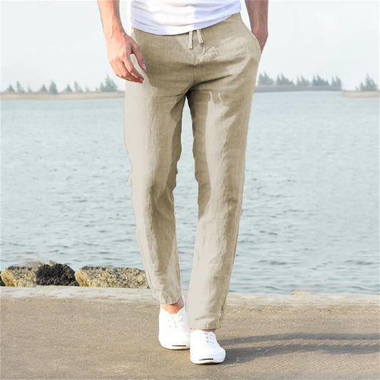 Breathable Solid Color Cotton Linen Men's Streetwear Pants