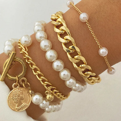 Bracelets en perles d'or géométriques pour femmes