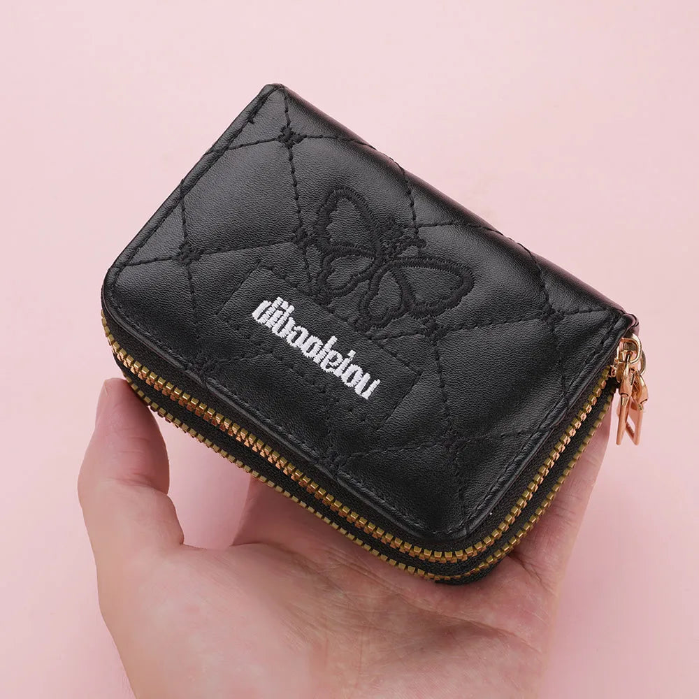 PU Leather Card Holder Wallet – Double Zipper Credit Card & ID Holder Coin Pocket