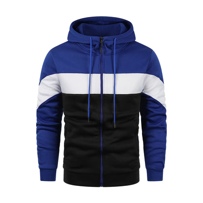 Men's Autumn Winter Sports Color Block Zip Up Hoodie