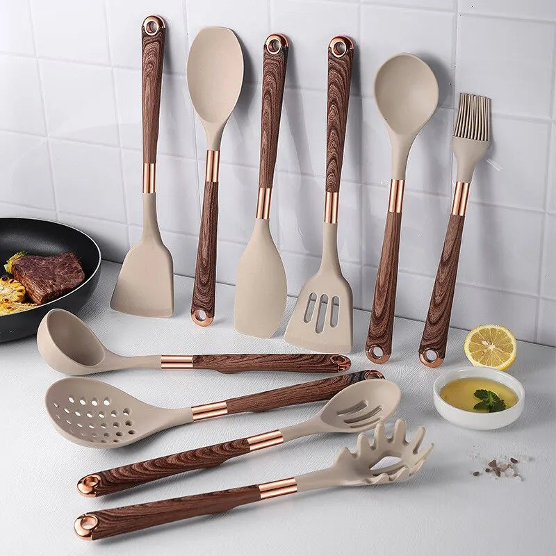 Apricot/Black Silicone Kitchenware Set