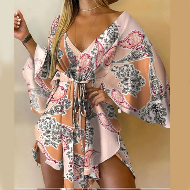 Boho Flower Batwing Sleeve Dress