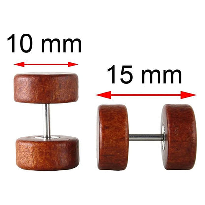 Fake Wood Plugs Stud Earrings - Faux Gauges for Men & Women