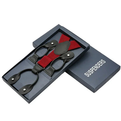 Men's Genuine Leather 6 Clips Suspenders