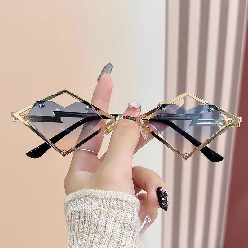 Women's Metal Frame Rimless Heart Sunglasses
