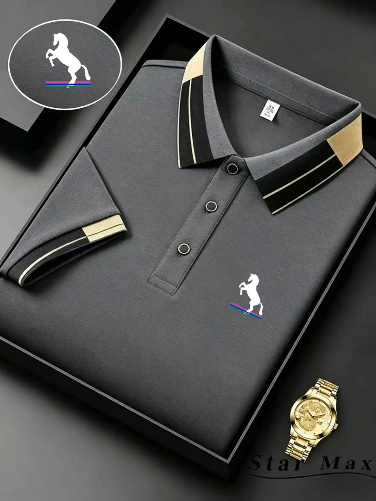 Men's Horse Embroidery Milan Style Summer Polo Shirt