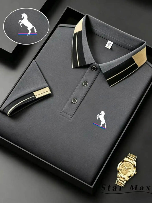 Men's Horse Embroidery Milan Style Summer Polo Shirt