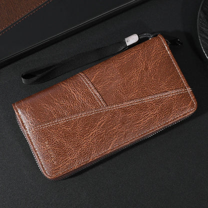 Lange Ledergeldbörse für Herren – Handtasche mit großem Fassungsvermögen, Reißverschluss und Kartenfach