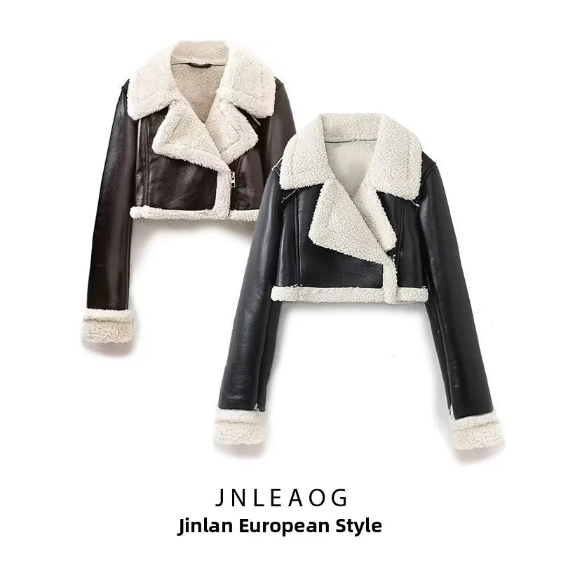 Doppelseitige Vintage-Jacke aus Lammwolle für Damen