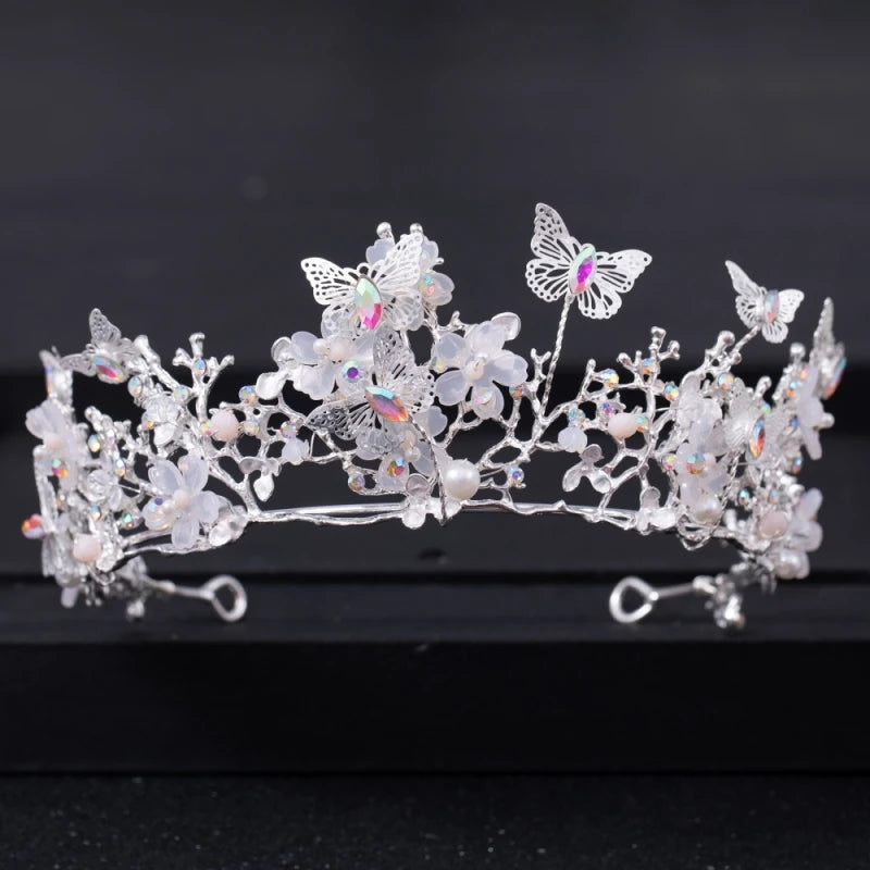 Frauen Perle Strass Blume Schmetterling Krone