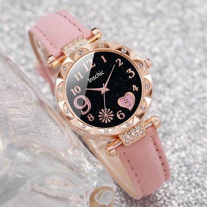 Montre multicolore pour femme, bracelet en cuir PU avec bracelet