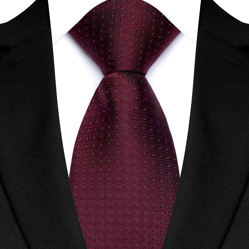Men's Burgundy Plaid Silk Wedding Tie Set