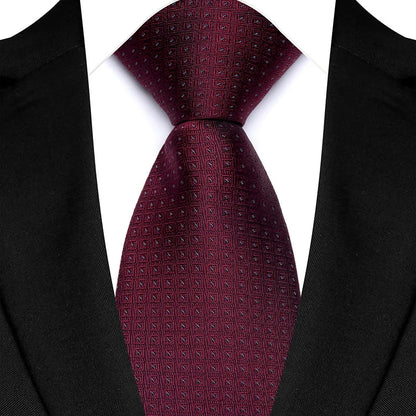 Men's Burgundy Plaid Silk Wedding Tie Set